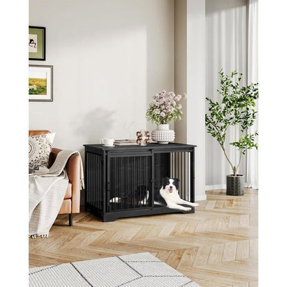 Cage pour Chien, 100 cm Meuble Cage Chien, Cage Chien Interieur avec Porte coulissante, 2 Portes, 100 x 60 x 68 cm, Ivoire Clair
