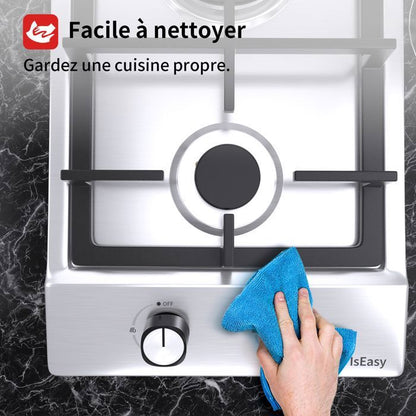 Plaque de Cuisson Gaz - ISEASY - 2 Feux - Inox - Encastrable - Allumage par Impulsion