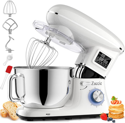 Robot Patissier, Zuccie 5 L Robot Ptissier, 1000W Robot Cuisine avec Fouet, Batteur, Crochet, Bol d'Acier Inoxydable et Pare-éclaboussures, 8+P Vitesses Robot Pétrin Professionnel (Noir)