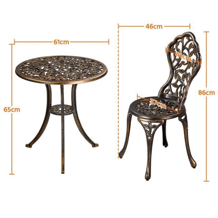 Yaheetech Ensemble de Table et Chaise Set Bistrot Design Vintage Table de Jardin et 2 Chaises Blanc