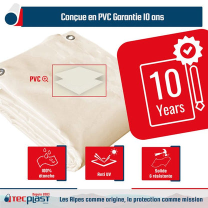 TECPLAST Toile Pergola Ivoire 2x2,5 m XP640PR - Garantie 10 ans - Bâche Pergola ou Tonnelle étanche en PVC - Made in France