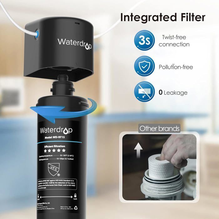 Waterdrop 10UB Système de Filtre à Eau Sous Évier avec Robinet Dédié, 11K Gallons de Filtration D'eau de Grande Capacité