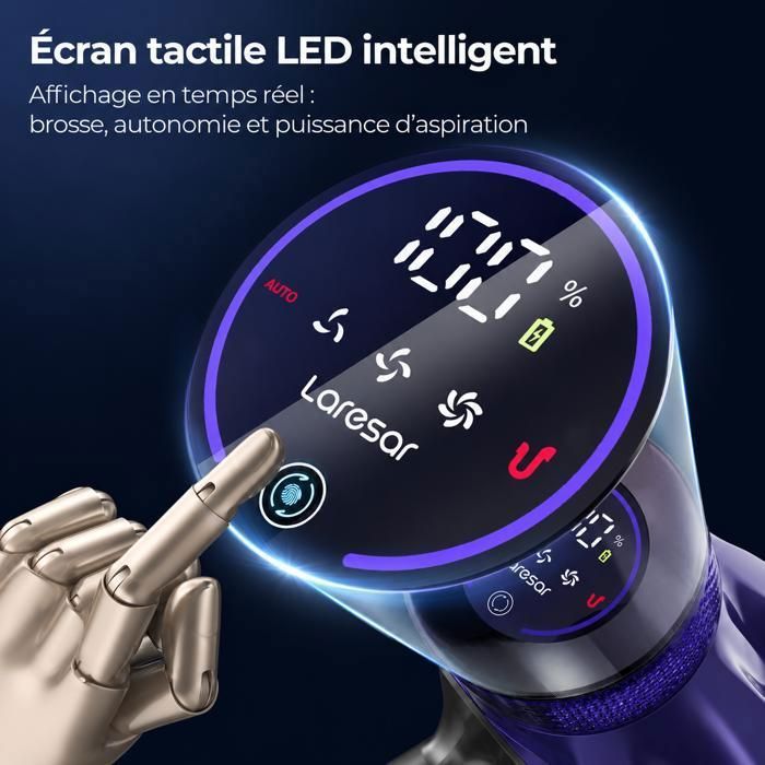 Laresar Aspirateur Balai sans Fil, 65KPa/600W/70 Mins,Tuyau Extensible 1M, Parfumé, Chargement Mural, Poils d'Animaux/Tapis/Voiture