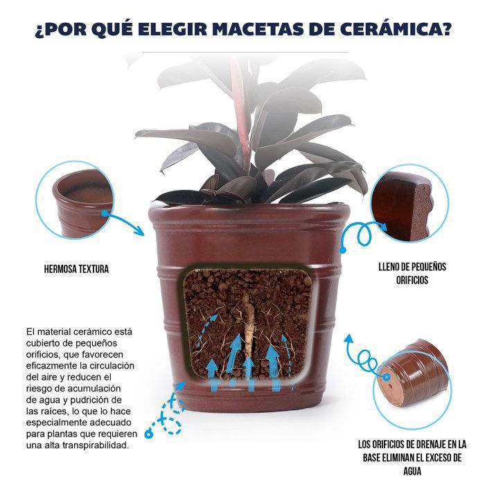 Pots de Fleur en Céramique - 41,5x41,3 cm - Grand Bac à Fleurs avec Trou de Drainage - Vase Design pour Jardin - Taupe