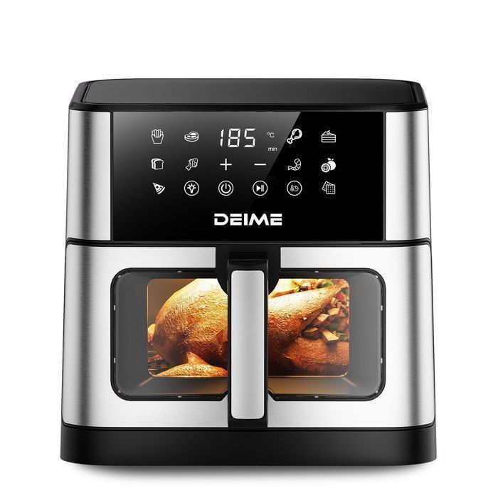 DEIME Air Fryer 5L+5L - Friteuse sans huile Capacité 10L - 8 Préprogrammes - 2400W - Séparateur amovible - Fenêtre - Noir
