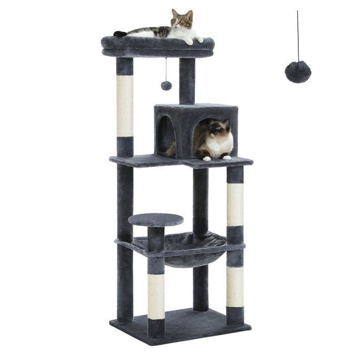 PAWZ Road Arbre à chat Design Spacieux Grande Hamac Dur Stable Avec hamac et belle maison pour chat - Cactus vert - 143 cm