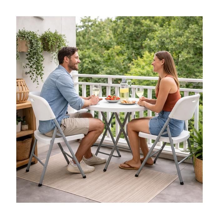 Lot de 2 Chaises pliantes blanches Plastique renforcé Chaise Camping Terrasse Réceptions KZGarden