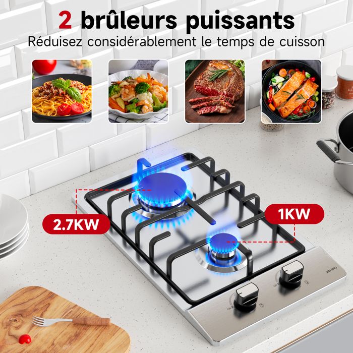Plaque de Cuisson Gaz - WEHIMO - 5 Feux - Inox - Encastrable - 76x50 cm