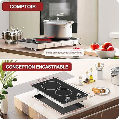 Plaque Vitrocéramique - ISEASY - 3 Feux - 5500W - Tactile - Encastrable 59x52 cm