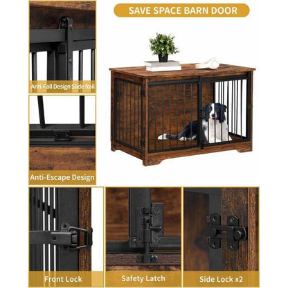 Cage pour Chien, 100 cm Meuble Cage Chien, Cage Chien Interieur avec Porte coulissante, 2 Portes, 100 x 60 x 68 cm, Ivoire Clair