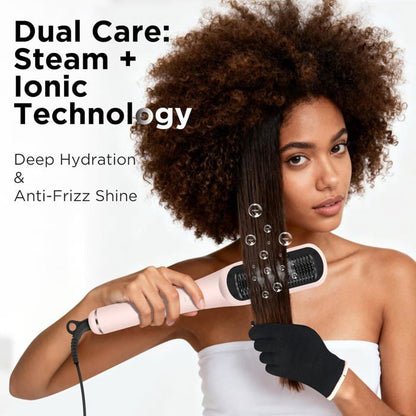 Brosse Lissante à Vapeur Pro, PARWIN PRO BEAUTY, Affichage LED, Ions & Vapeur pour Soin Double, 4 Réglages de Température – Blanc