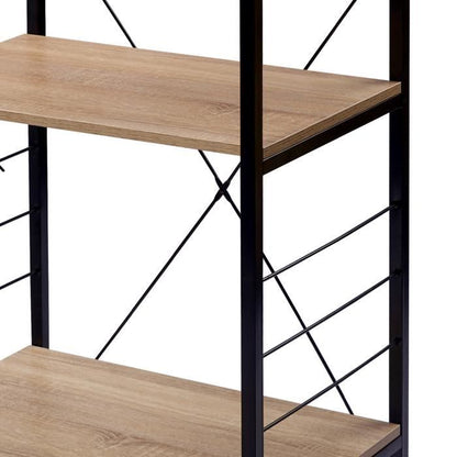 WOLTU Etagère four à Micro-ondes, Etagère de cuisine en bois et acier, 4 Niveaux, 60x40x123.5 cm, Noir+chêne clair