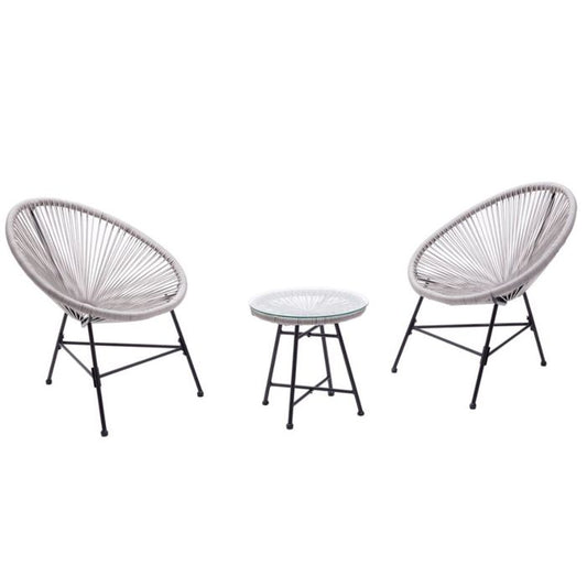 Acapulco : Ensemble 2 fauteuils oeuf + table basse gris clair