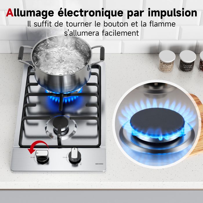 Plaque de Cuisson Gaz - WEHIMO - 4 Feux - Inox - Encastrable - L59 x P51 cm