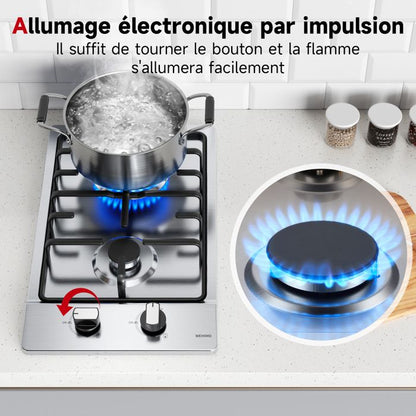 Plaque de Cuisson Gaz - WEHIMO - 4 Feux - Inox - Encastrable - L59 x P51 cm