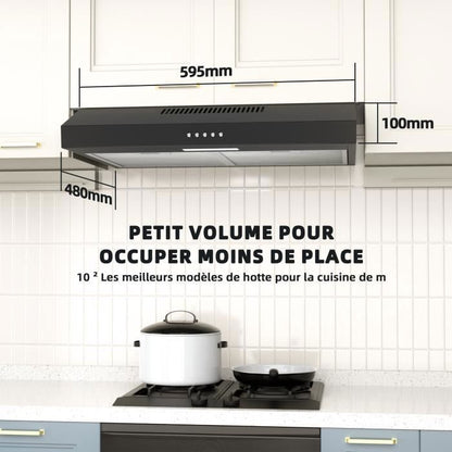 FIREGAS Hotte Aspirante 60cm, Extracteur de Cuisine Sans Évacuation, 3 Vitesses, Avec Filtres à Charbon, Argent