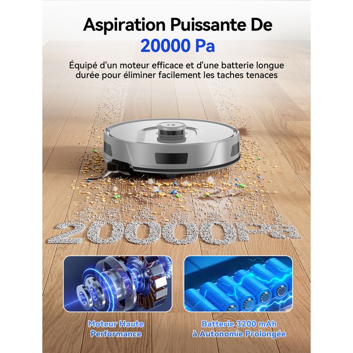 Aspirateur Robot Laveur 4-en-1,20000 Pa-Redroad R11-200min Autonomie,Vidange Auto,avec Navigation LiDAR,Charge-Auto,avec App-Gris