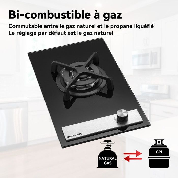 GASLAND GH30BF Plaque de Cuisson Gaz 2 Feux, Plaque gaz Verre trempé, GPL/gaz naturel Noir 30 cm