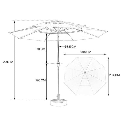 Parasol rectangulaire 294x294 cm GUTENT vert foncé – manivelle, toile polyester imperméable, structure acier