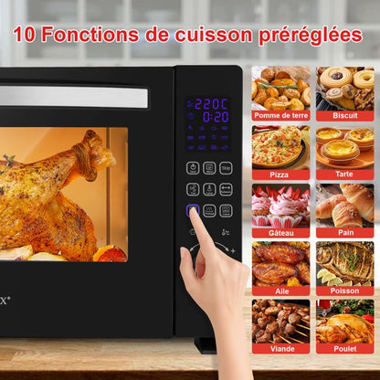 Four électrique Numérique à Commande tactile, avec 10 programmes prédéfinis, Porte double vitrée, Tournebroche, Programmable 230°