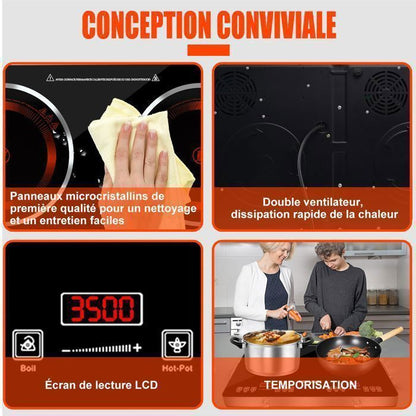 Plaque vitrocéramique 2 feux ULTRIXE 3500W - verre céramique noir, commandes tactiles avant