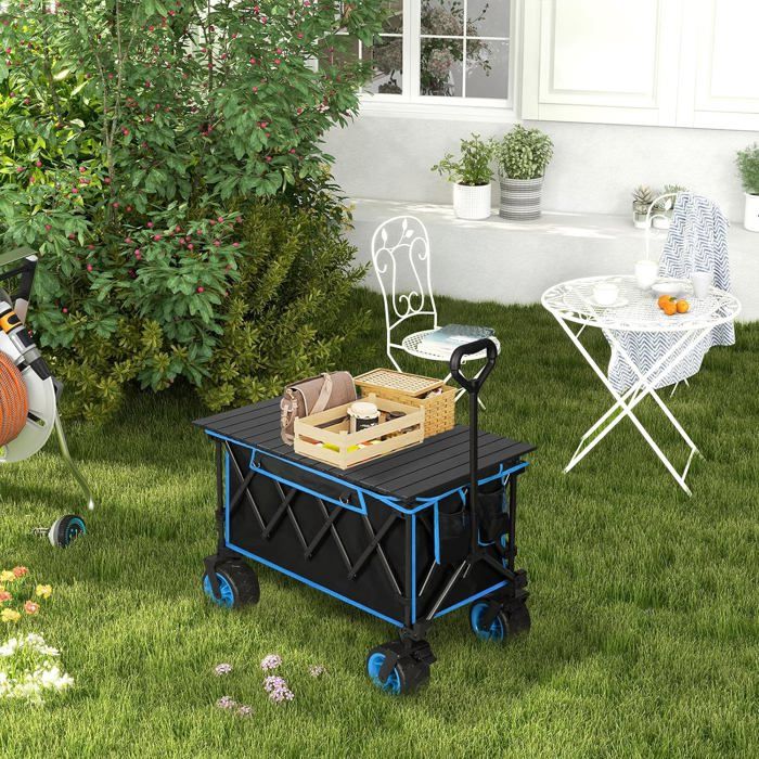 WOLTU Chariot de Jardin avec Plateau Amovible, Roues larges, Charge 120kg, Chariot Plage, Tissu Oxford+Acier, Noir+Blue W0UETT0104