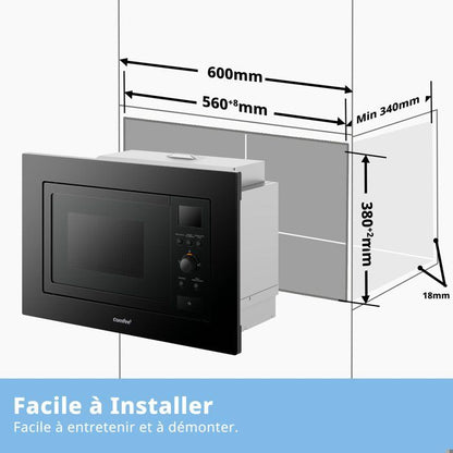 Micro-ondes encastrable COMFEE CBMAM820BJL-BK - 800W - L59,5 x H38,8 x P40 cm- 20L - Noir