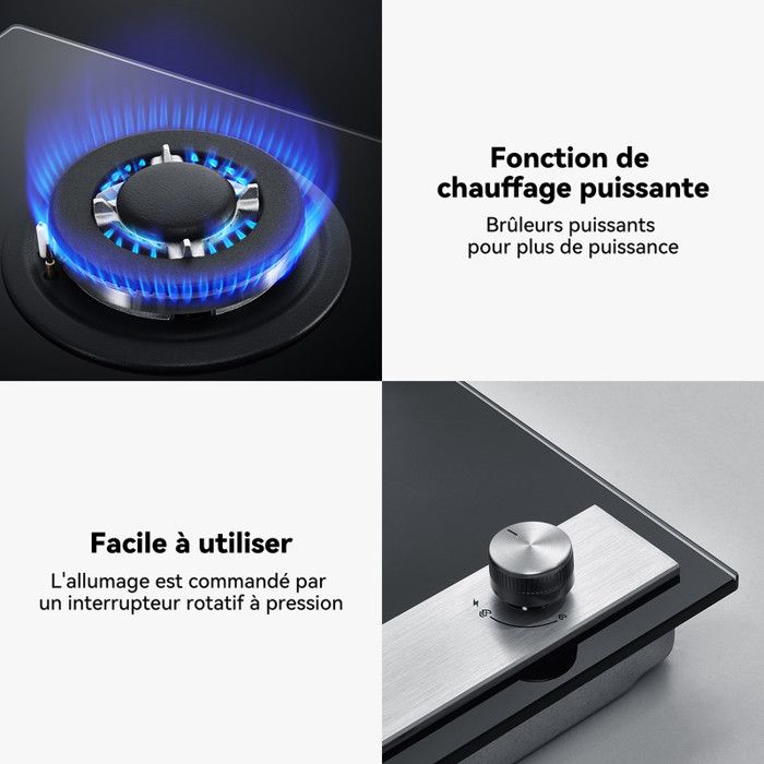 GASLAND GH30BF Plaque de Cuisson Gaz 2 Feux, Plaque gaz Verre trempé, GPL/gaz naturel Noir 30 cm