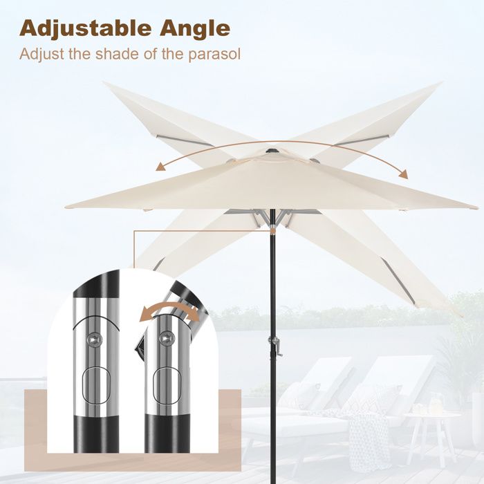 WOLTU Parasol de Jardin Hexagonal,300cm,Parasol Inclinable avec Manivelle,pour Balcon,Terrasse,Plage,Anti-UV,Beige