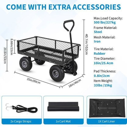 Chariot de Jardin Basculeur Renforcé - Capacité 600 lb (272 kg) -Réglable à 180° - Roues Tout-Terrain 10"- Résistant à la Rouille