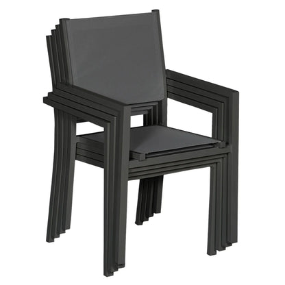 Lot de 8 chaises en aluminium anthracite - textilène gris Happy Garden