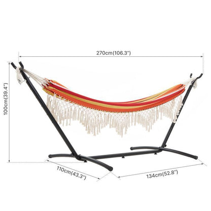 Mondeer Hamac Bohème Double Extérieur sur Pied avec Support | Charge Max 200kg | Cadre Fer Réglable + Sac de Transport | Rouge