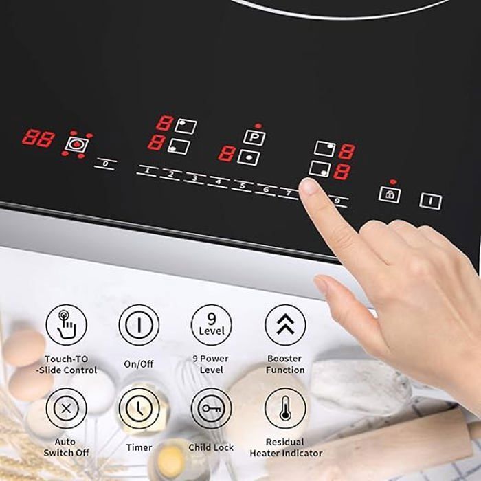 Table de cuisson à induction - ISEASY - 2 feux - Écran tactile - 3400W - Verrouillage enfant