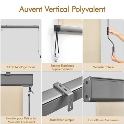 Yaheetech Store Enrouleur 250 × 154,5 cm Jour Nuit Store Occultant Rétractable avec Manivelle Jardin Café Beige