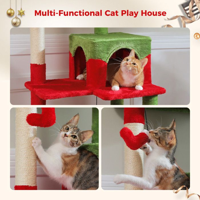PAWZ Road Arbre à chat Design Spacieux Grande Hamac Dur Stable Avec hamac et belle maison pour chat - Cactus vert - 143 cm