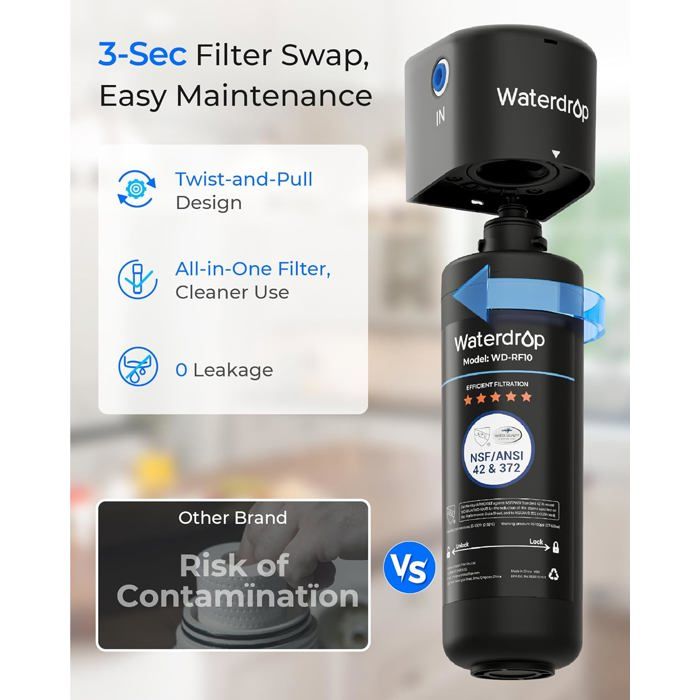 Waterdrop 10UB Système de Filtre à Eau Sous Évier avec Robinet Dédié, 11K Gallons de Filtration D'eau de Grande Capacité