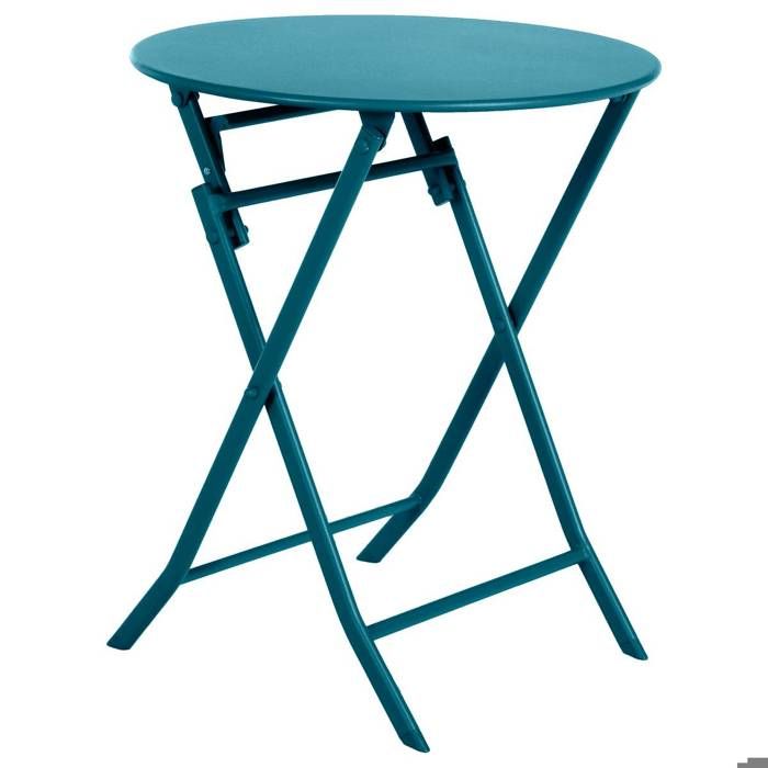 Table de jardin pliante ronde "Greensboro" vert olive 2 places en acier traité époxy - Hespéride