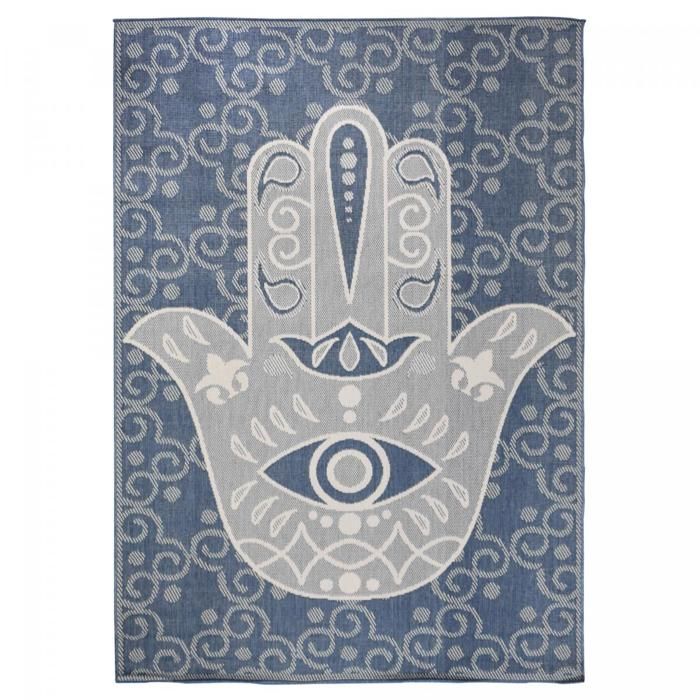 Tapis extérieur, kilim reversible 160x230 LYN2 L REVERSIBLE bleu et beige