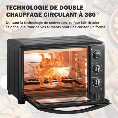 Four électrique Numérique à Commande tactile, avec 10 programmes prédéfinis, Porte double vitrée, Tournebroche, Programmable 230°