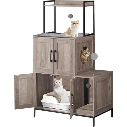 Arbre à Chat - HOOBRO - Maison de Litière - Tour à Chat - 78 x 45 x 135 cm - Gris