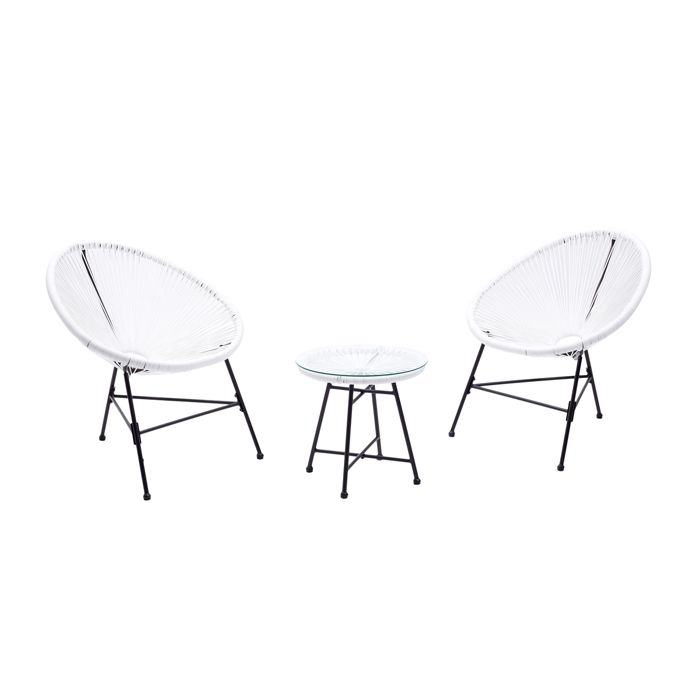 Acapulco : Ensemble 2 fauteuils oeuf + table basse gris clair