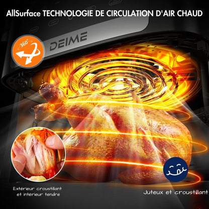 DEIME Air Fryer 5L+5L - Friteuse sans huile Capacité 10L - 8 Préprogrammes - 2400W - Séparateur amovible - Fenêtre - Noir