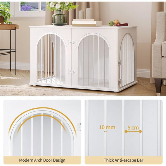 100cm Cage pour Chiens, Cage Chien de Taille Moyenne, Maisonnette pour Animaux, 3 Portes, Porte arquée, 60 x 100 x 63 cm, Blanc