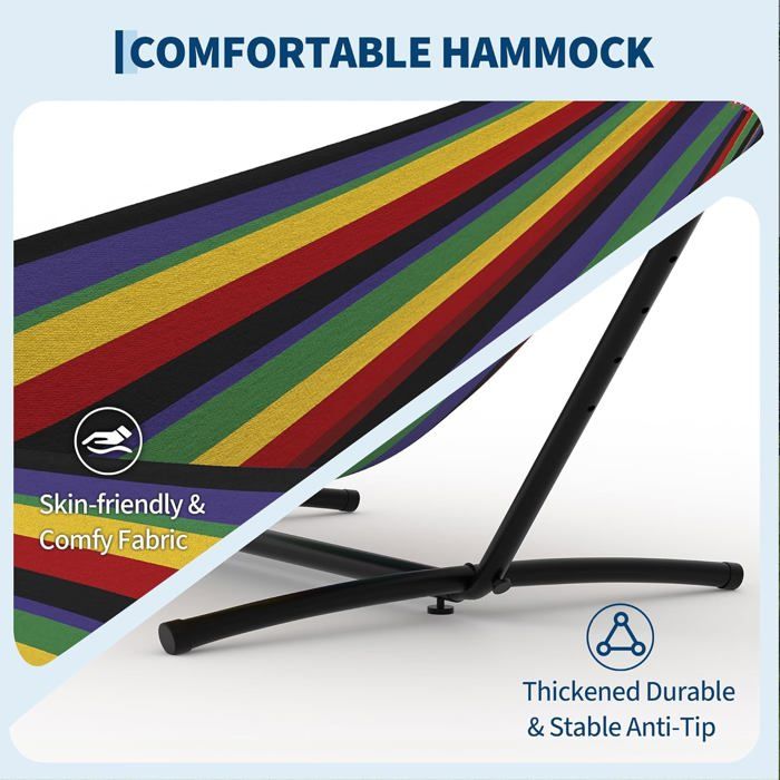 Hamac Double 12FT avec Support en Acier - Toile Matelassée 450LB - Barre en Bois Dur - Sac de Transport Inclus - Beige