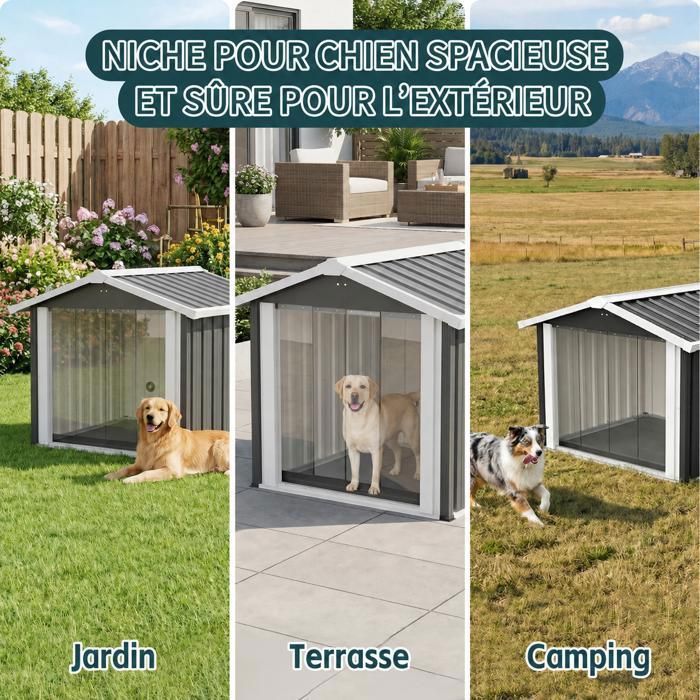 Cage pour chien meuble - Memkey - 80 x 56 x 69,5 cm - Panneau de particules et acier blanc - Roulettes, double porte