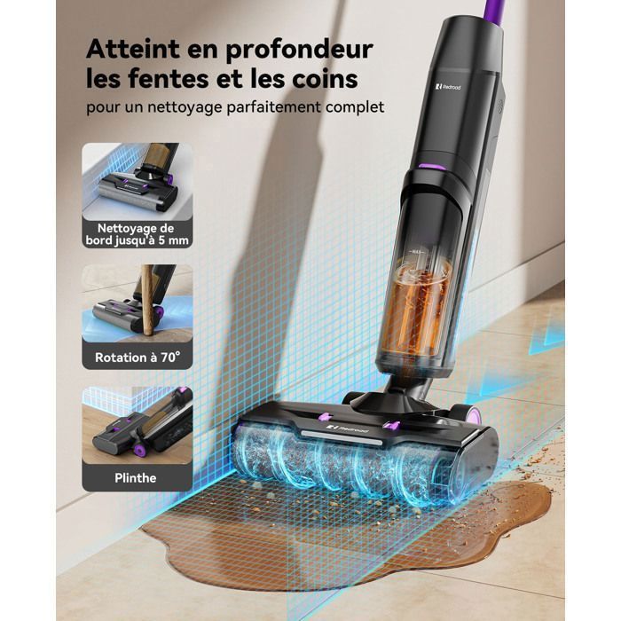 Aspirateur Laveur 3-en-1 20000Pa-2026 Redroad H15-Autonomie 50 Mins,Autonettoyage & Auto-Propulsé,Grand réservoir 910ML,Écran LED