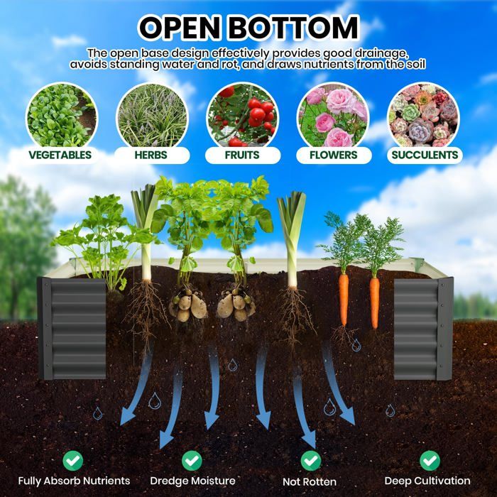 Bac Potager Surélevé en Acier, Carré Potager Métal Anti-Rouille, Sans Fond, Forme Ovale, Montage Facile, Beige, 300*120*45cm
