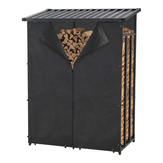 Abri-bûches couvert acier 185 x 130 x 70 cm noir