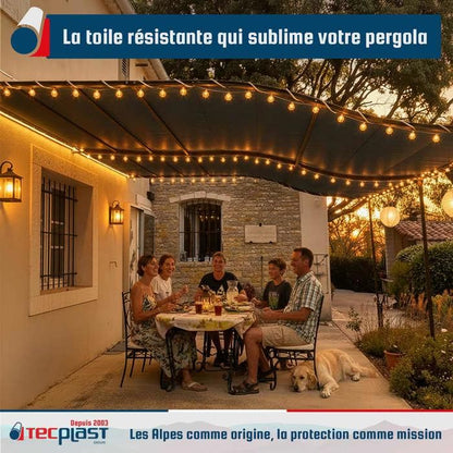 TECPLAST Pack Toile Pergola Gris Anthracite 3x4 m + Sandow Blanc 20m - Bâche Pergola prête à poser LP506PR Garantie 5 ans