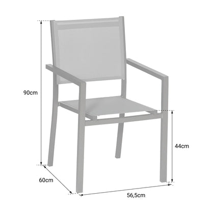 Lot de 8 chaises en aluminium anthracite - textilène gris Happy Garden
